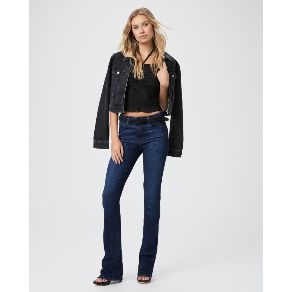 PAIGE High Rise Manhattan Bootcut Flare Dark Wash Jeans Size 28P Petite